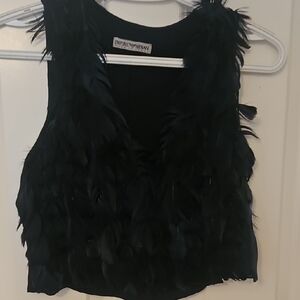 Emporio Armani Black Feathered Tank Top